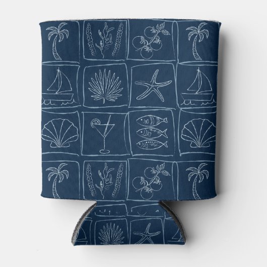 Whimsical Coastal Mediterranean Tile Nautical Navy Blikjeskoeler (Voorkant)