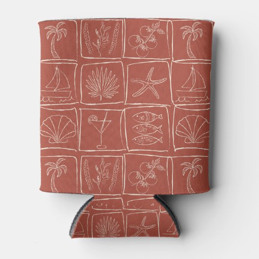 Whimsical Coastal Mediterranean Tile Terracotta Blikjeskoeler (Voorkant)