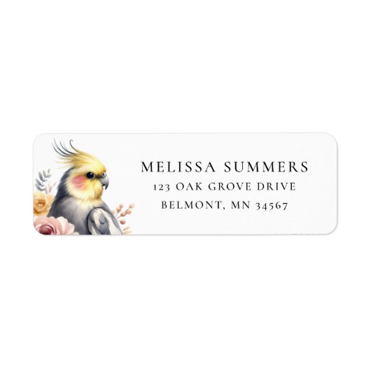 Whimsical Cockatiel Bird Return Adres Label (Voorkant)