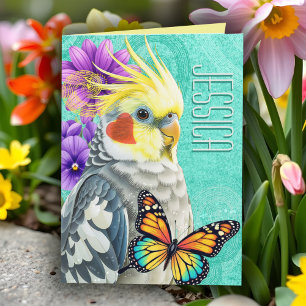 Whimsical Cockatiel Vibrant Spring Flower Collage Kaart