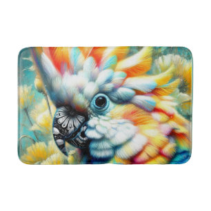 Whimsical Cockatoo Bird Yellow Poppies Floral Badmat
