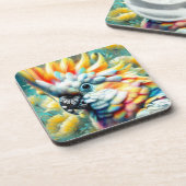 Whimsical Cockatoo Bird Yellow Poppies Floral Bier Onderzetter (Linkerzijde)