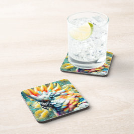 Whimsical Cockatoo Bird Yellow Poppies Floral Bier Onderzetter