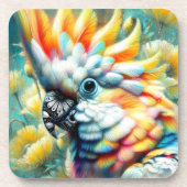 Whimsical Cockatoo Bird Yellow Poppies Floral Bier Onderzetter (Voorkant)