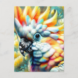 Whimsical Cockatoo Bird Yellow Poppies Floral Briefkaart