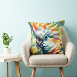 Whimsical Cockatoo Bird Yellow Poppies Floral Kussen