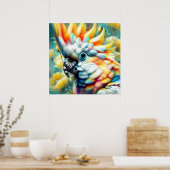 Whimsical Cockatoo Bird Yellow Poppies Floral Poster (Keuken)