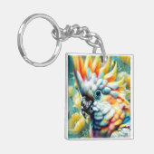 Whimsical Cockatoo Bird Yellow Poppies Floral Sleutelhanger (Voorkant Links)