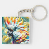 Whimsical Cockatoo Bird Yellow Poppies Floral Sleutelhanger (Achterkant)