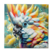Whimsical Cockatoo Bird Yellow Poppies Floral Tegeltje (Voorkant)