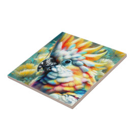 Whimsical Cockatoo Bird Yellow Poppies Floral Tegeltje