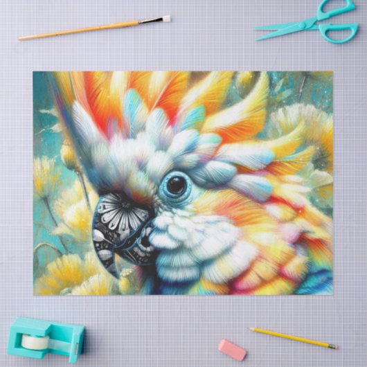 Whimsical Cockatoo Bird Yellow Poppies Floral Tissuepapier (Craft)