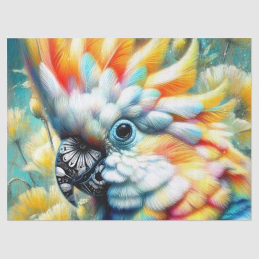 Whimsical Cockatoo Bird Yellow Poppies Floral Tissuepapier (Voorkant)