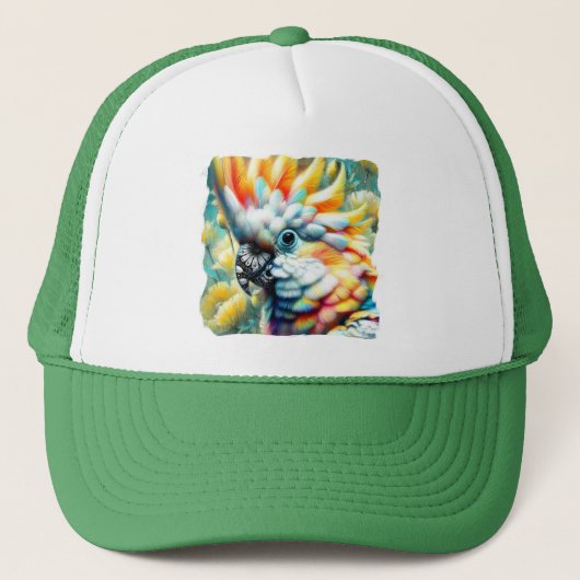 Whimsical Cockatoo Bird Yellow Poppies Floral Trucker Pet (Voorkant)