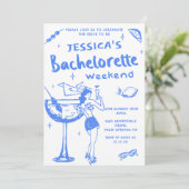 Whimsical Cocktail Bachelorette Beach Party Kaart (Staand voorkant)