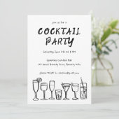 Whimsical Cocktail Drink Custom Birthday Party BW Kaart (Staand voorkant)