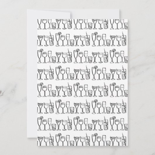 Whimsical Cocktail Drink Custom Birthday Party BW Kaart (Achterkant)