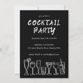 Whimsical Cocktail Drink Custom Birthday Party BW Kaart (Voorkant)