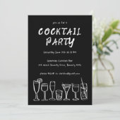 Whimsical Cocktail Drink Custom Birthday Party BW Kaart (Staand voorkant)