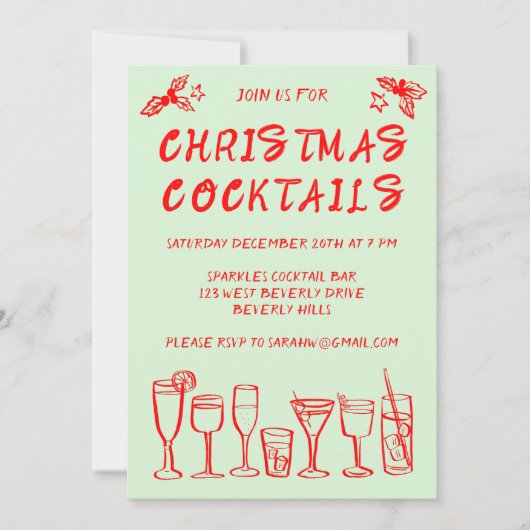 Whimsical Cocktail Drink Custom Holiday Party Kaart (Voorkant)