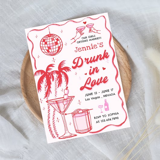 Whimsical Cocktail Drink in Love Bachelorette Kaart