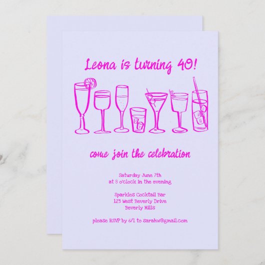 Whimsical Cocktail Drink op maat verjaardagsfeestj Kaart (Voorkant / Achterkant)