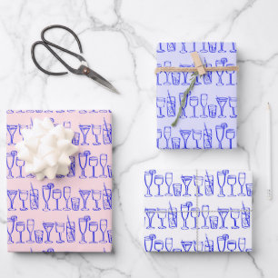 Whimsical Cocktail Drink Wine Party Blue Gift Inpakpapier Vel