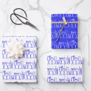 Whimsical Cocktail Drink Wine Party Blue Gift Inpakpapier Vel