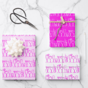 Whimsical Cocktail Drink Wine Party Pink Gift Inpakpapier Vel