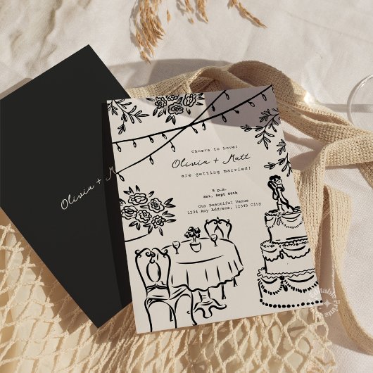 Whimsical Cocktail Minimalist Wedding Invitation Kaart