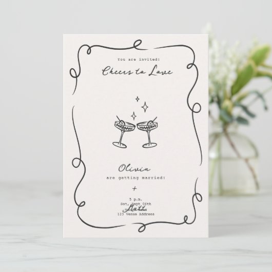 Whimsical Cocktail Minimalist Wedding Kaart (Staand voorkant)