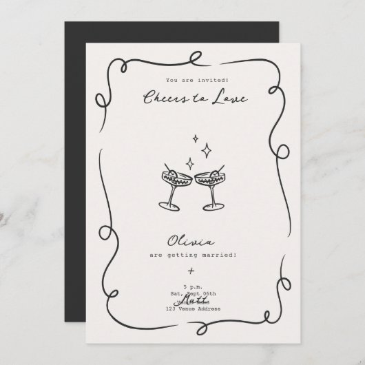 Whimsical Cocktail Minimalist Wedding  Kaart (Voorkant / Achterkant)