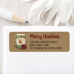Whimsical Coffee & Cookies Monogramed Kerstmis Etiket