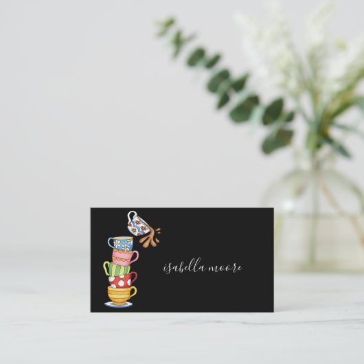 Whimsical Coffee Cups Laten we afspreken voor koff Contactkaartje (Staand voorkant)
