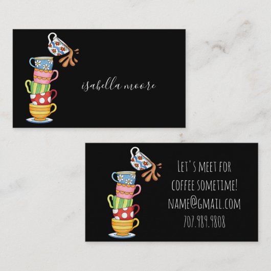 Whimsical Coffee Cups Laten we afspreken voor koff Contactkaartje (Voorkant / Achterkant)
