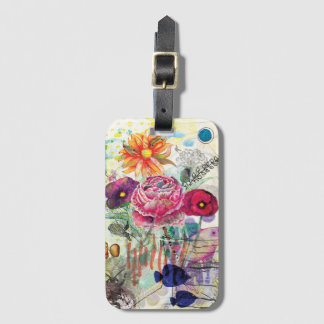 Whimsical collagekunst met gemengde techniek bagagelabel