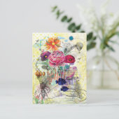 Whimsical collagekunst met gemengde techniek briefkaart (Staand voorkant)