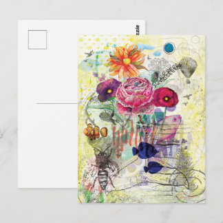 Whimsical collagekunst met gemengde techniek briefkaart