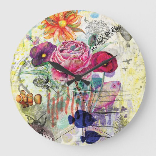 Whimsical collagekunst met gemengde techniek grote klok (Voorkant)