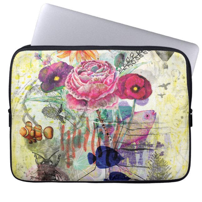 Whimsical collagekunst met gemengde techniek laptop sleeve (Voorkant)