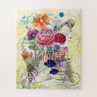 Whimsical collagekunst met gemengde techniek legpuzzel