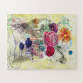 Whimsical collagekunst met gemengde techniek legpuzzel (Horizontaal)