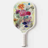 Whimsical collagekunst met gemengde techniek pickleball paddle (Achterkant)