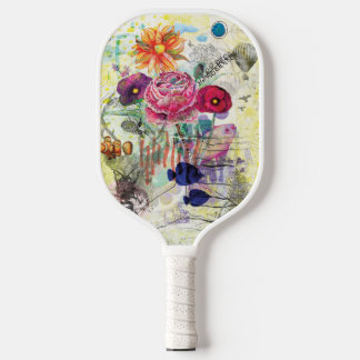 Whimsical collagekunst met gemengde techniek pickleball paddle