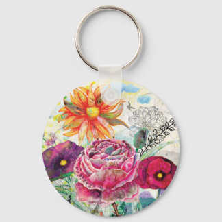 Whimsical collagekunst met gemengde techniek sleutelhanger