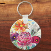 Whimsical collagekunst met gemengde techniek sleutelhanger (Voorkant)