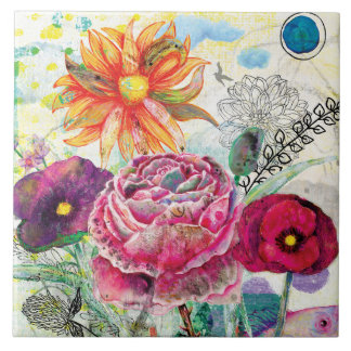 Whimsical collagekunst met gemengde techniek tegeltje