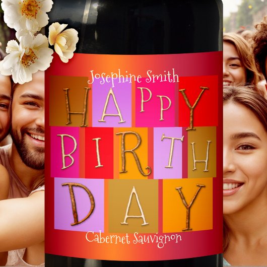Whimsical Colorful Birthday Wine Label Wijn Etiket