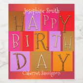 Whimsical Colorful Birthday Wine Label Wijn Etiket (Enkel label)