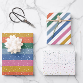 Whimsical Colorful Bright Snowfall Stripes Inpakpapier Vel